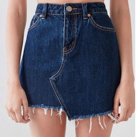 BDG Urban Outfitters Asymmetrical Raw Hem Denim Wrap Mini Skirt - Picture 1 of 16